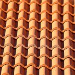 Close-up of a textured roof made of terracotta tiles