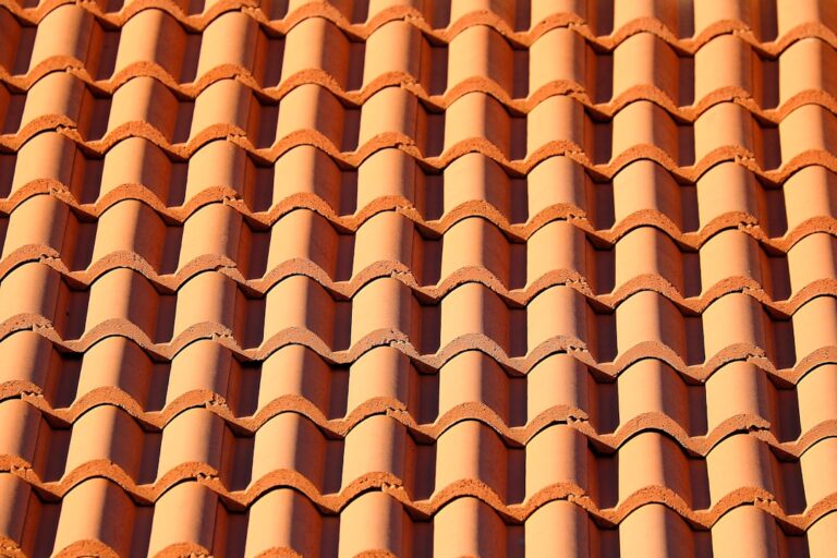Close-up of a textured roof made of terracotta tiles
