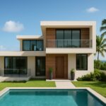 modern house with pool in a tropical setting